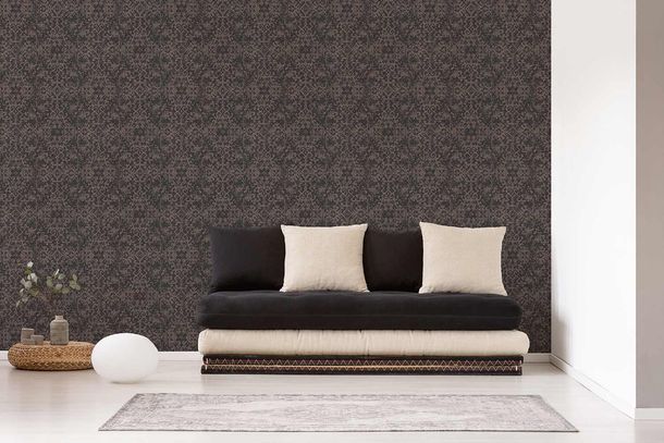 Picture Non-Woven Wallpaper Ethno Pattern black pink 38521-2