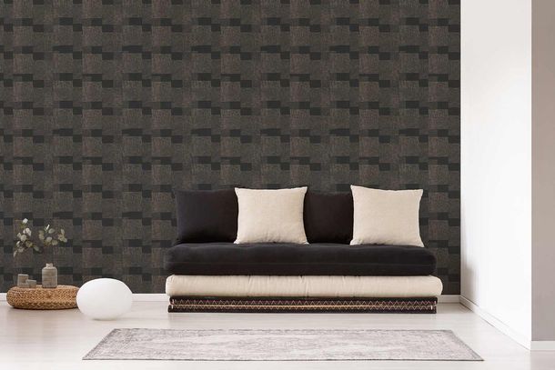 Picture Non-Woven Wallpaper Squares Dots black gold 38525-3