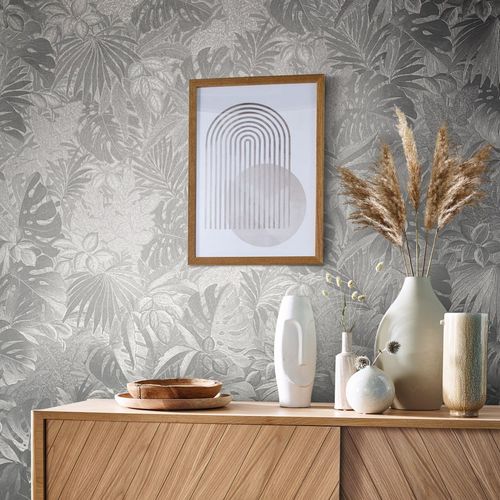 Picture Non-Woven Wallpaper Leaves Metallic silver 33301