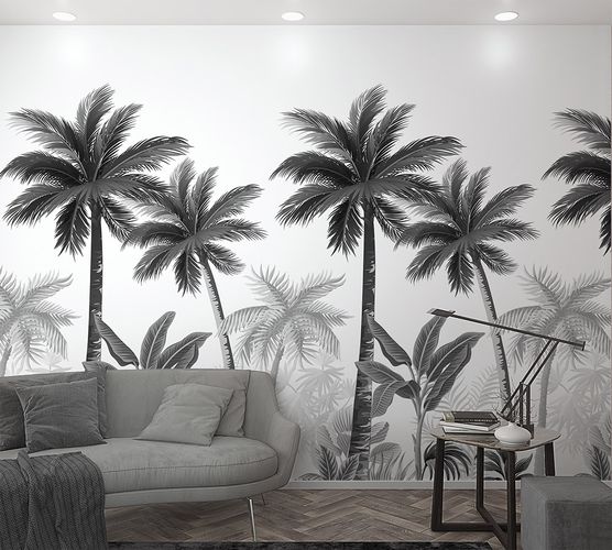 Picture Photo Wallpaper Palms Plants Floral grey white 47204