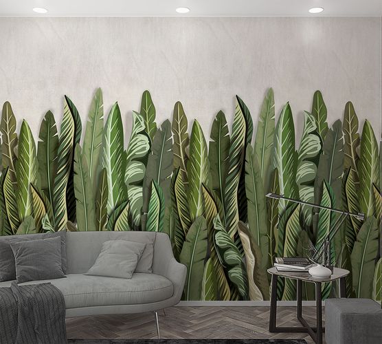 Picture Photo Wallpaper Leaves Pop-Art Floral green grey 47205
