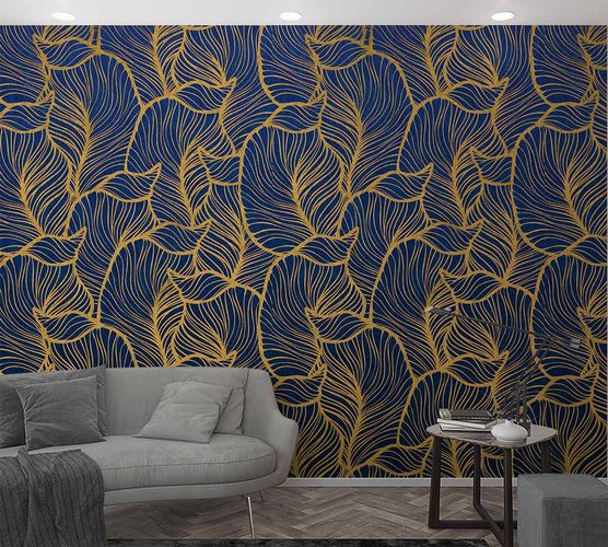 Picture Photo Wallpaper Leaves Graphic Floral blue yellow 47242