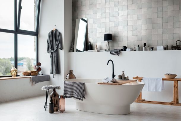 Picture Non-Woven Wallpaper Tiles white grey Marburg 45716