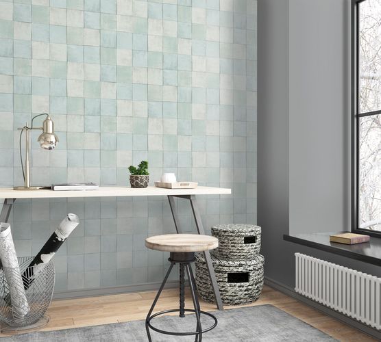 Photo Non-Woven Wallpaper Tiles green grey Marburg 45717