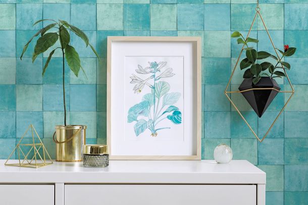 Picture Non-Woven Wallpaper Tiles green blue Marburg 45720