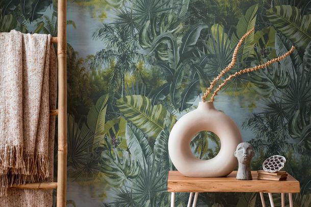 Non-Woven Wallpaper Leaves Jungle dark green 38356-1