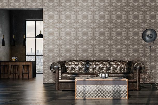 Non-Woven Wallpaper Triangles 3D taupe 38692-3