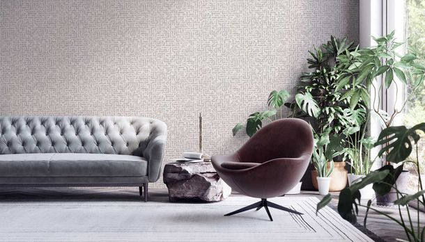 Non-Woven Wallpaper Labyrinth white silver 38695-1