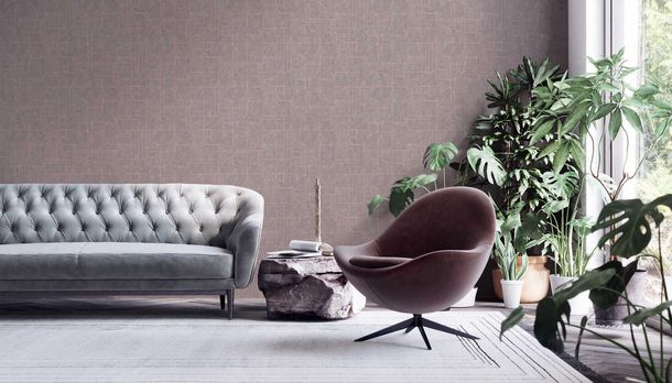 Non-Woven Wallpaper Tiles grey gold 38699-1