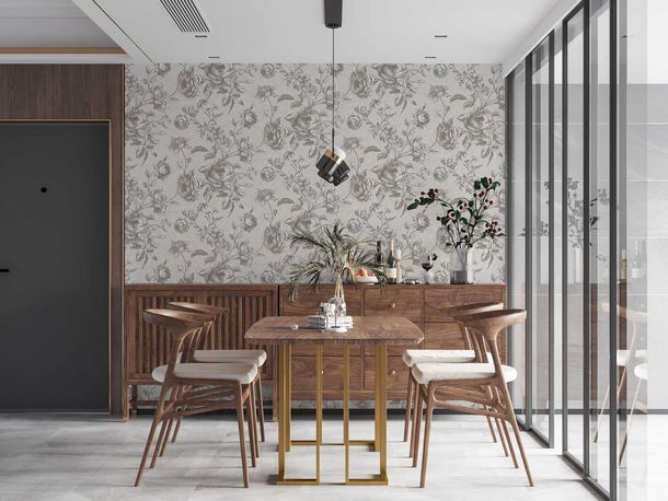 Non-Woven Wallpaper Roses Flowers grey white 38700-1