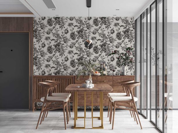 Non-Woven Wallpaper Roses Flowers grey-beige 38700-2