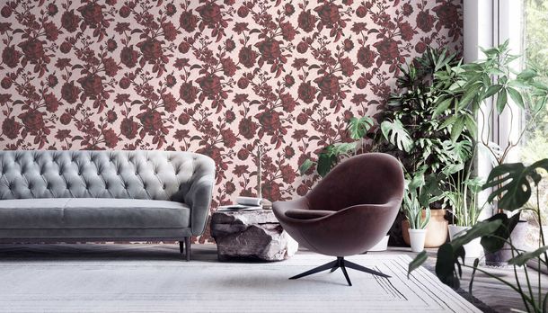 Non-Woven Wallpaper Roses Flowers red pink black 38700-4