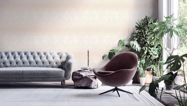 Non-Woven Wallpaper Damast Design greige silver 38708-2