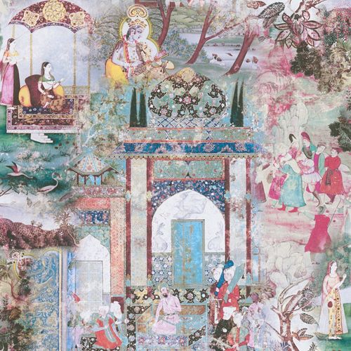 Non-Woven Wallpaper Indian grey colourful 38174-3