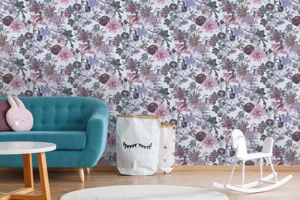 Non-Woven Wallpaper Flowers white pink 38175-2