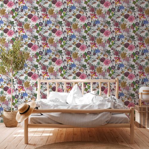 Non-Woven Wallpaper Flowers white colourful 38175-4