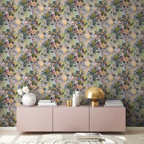Non-Woven Wallpaper Animals Leaves grey 38176-2