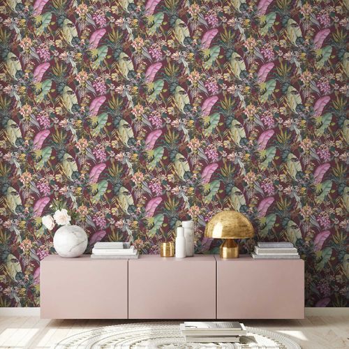 Non-Woven Wallpaper Animals Leaves red 38176-5