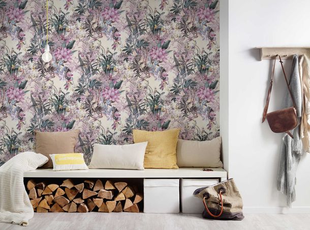 Non-Woven Wallpaper Flowers Vintage beige 38177-4