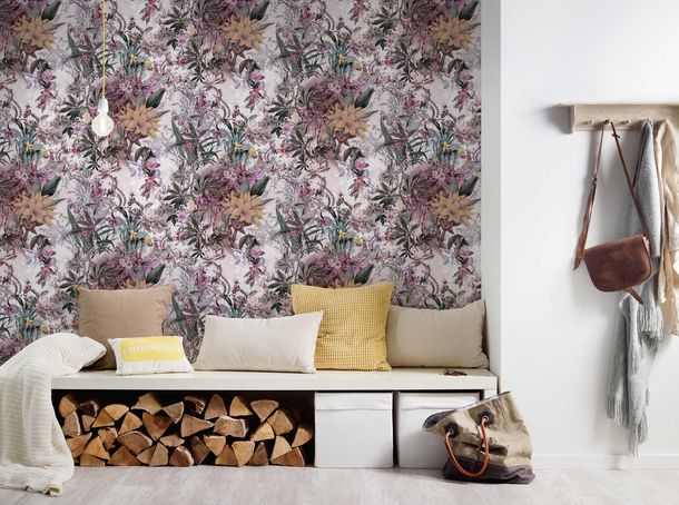 Non-Woven Wallpaper Flowers Vintage light grey 38177-5