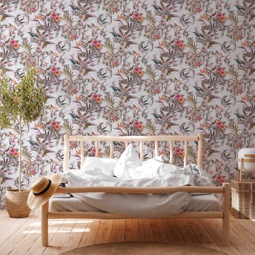 Non-Woven Wallpaper Flowers Birds light blue 38178-7