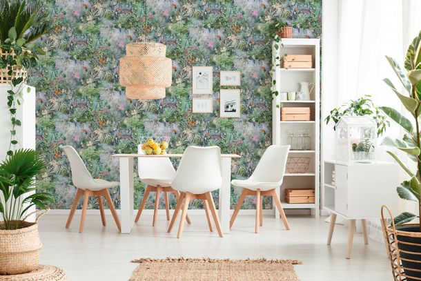 Non-Woven Wallpaper Plants Jungle grey green 38179-2
