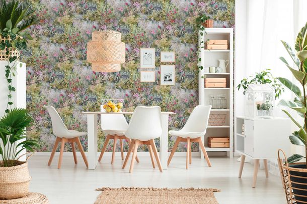 Non-Woven Wallpaper Plants Jungle green grey 38179-3