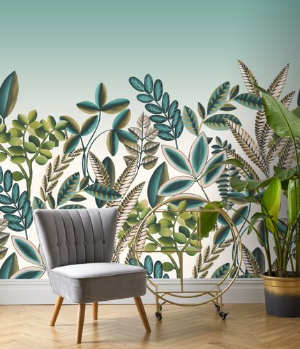 Photo Wallpaper Rasch Botanic Leaves blue white 485769