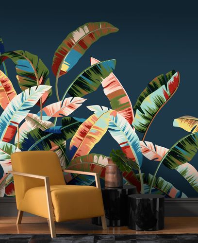 Photo Wallpaper Rasch Palm Leaves dark blue 485950