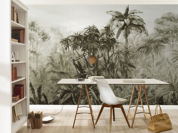 Photo Wallpaper Rasch Jungle Leaves grey-green 486056