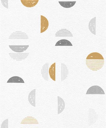 Wallpaper Half-Circles Rasch white brown grey 500554