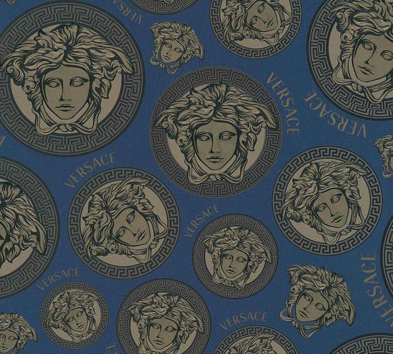 Versace non-woven wallpaper pearl beige blue logo 38611-3