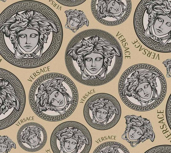 Versace non-woven wallpaper beige silver logo 38611-4