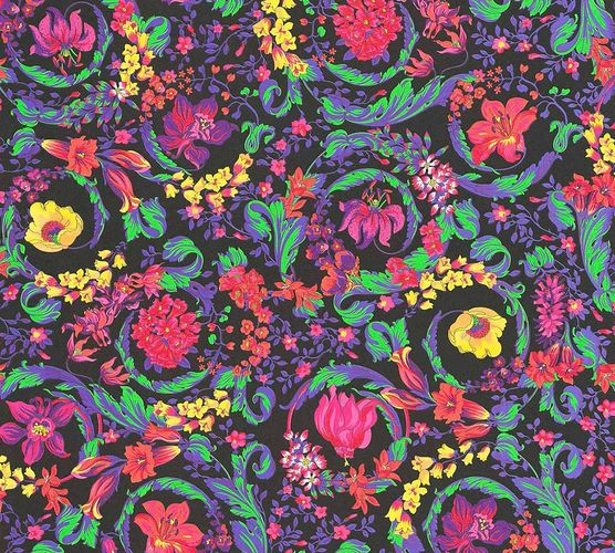 Versace wallpaper black multicoloured floral 38706-1
