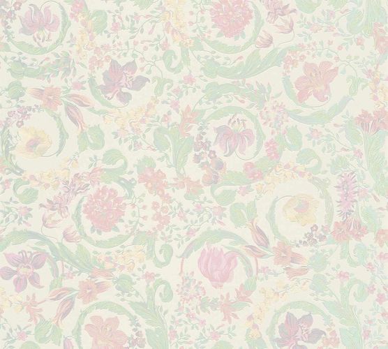 Non-woven wallpaper Versace White Green Floral 38706-2