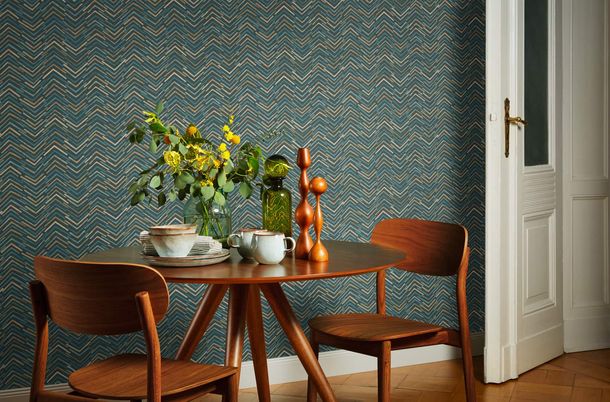 Wallpaper BARBARA HOME zigzag motif dark green beige