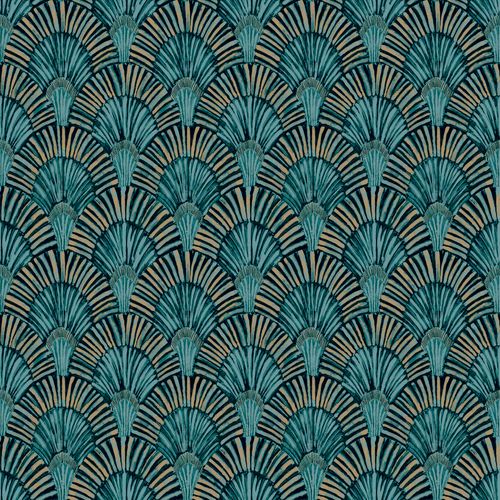 Wallpaper Grandeco peacock feathers green blue gold