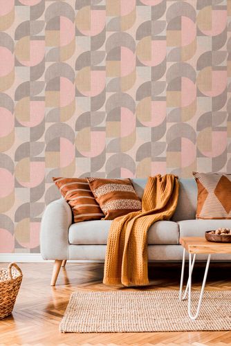 Non-woven wallpaper Grandeco geometric pattern beige