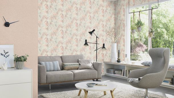 Rasch Non-Woven Wallpaper Rhombus Grey White Copper