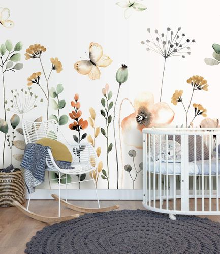 Wall mural Flowers Butterflies Green 253283 Rasch