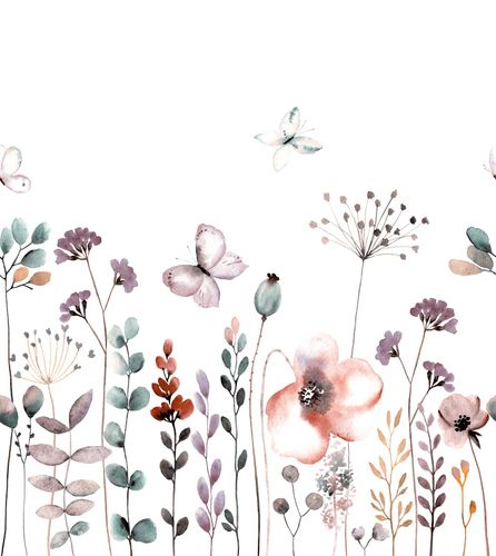 Wall mural Flowers Butterflies Purple 253290 Rasch
