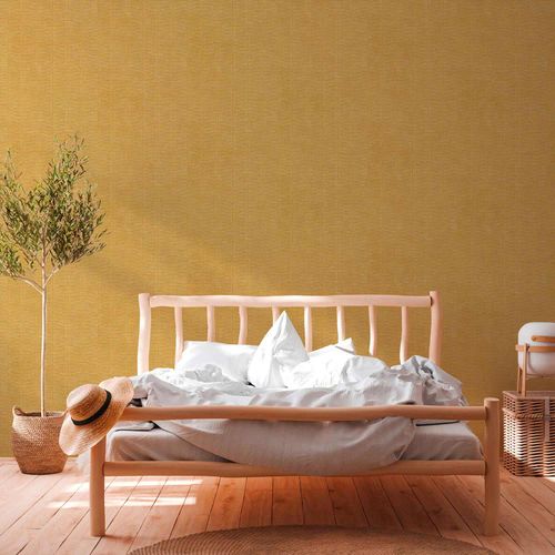 Non-woven wallpaper texture lines yellow copper metallic 38597-4