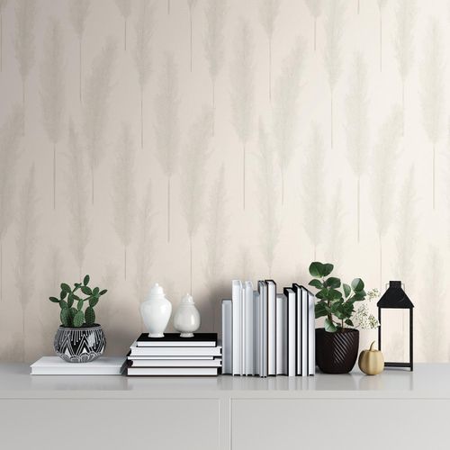 Non-woven wallpaper pampas grass grey white 38631-1