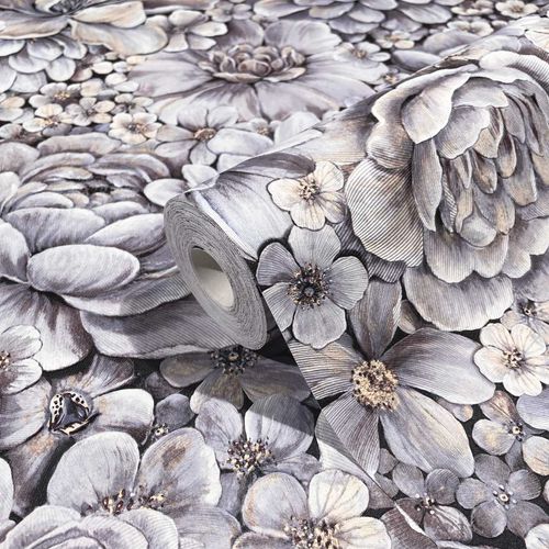 Botanica non-woven wallpaper flowers purple beige 33955