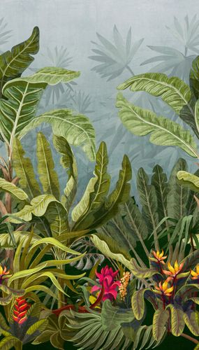 Non-woven Wallpaper Grandeco Green Jungle A50701