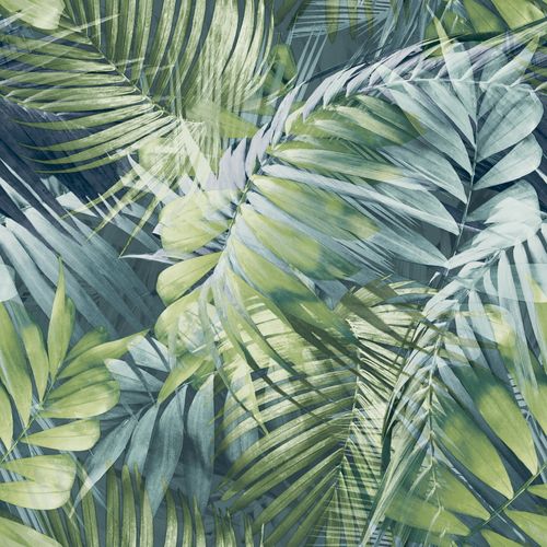 Non-woven wallpaper Nomad Green leaves 170702 Grandeco