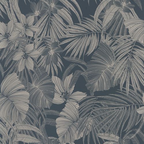 Non-woven wallpaper Nomad Blue leaves A51301 Grandeco