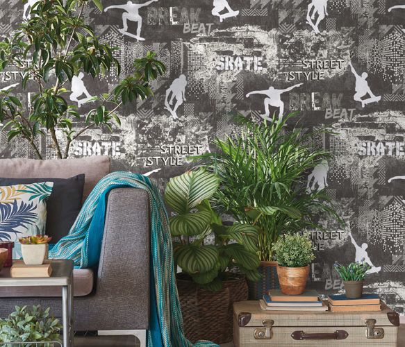 Kids wallpaper 10141-34 Skateboard Sweet and Cool Grey