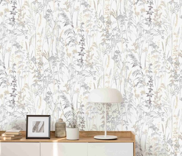Non-woven wallpaper white gray branches 10258-14