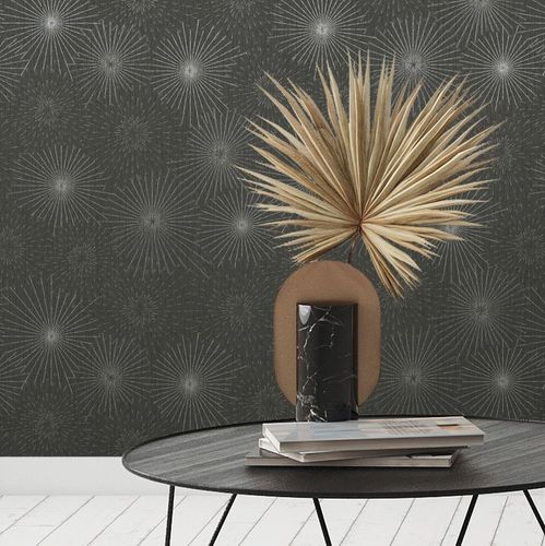 Non-woven wallpaper 38818-1 Black Silver Circles